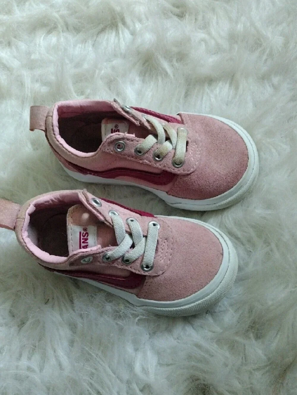 Vans Pink Toddler Slip-On Sneakers with Red Stripe